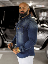 Cămașă de blugi bărbați albastră închis OZONEE O/51410