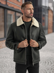 Geacă de piele bărbați neagră OZONEE JS/11Z8271