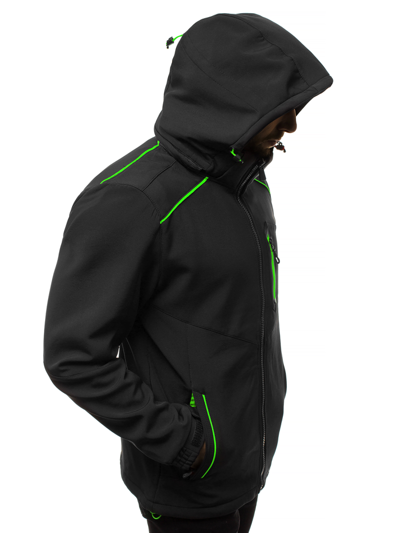 Jachetă bărbați SOFTSHELL neagră-verde OZONEE GE/12259Z
