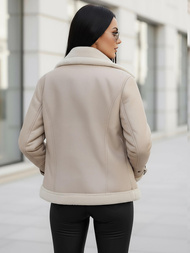 Geacă de piele pentru femei bej OZONEE JS/11Z8177Z