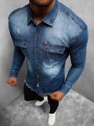 Cămașă de blugi bărbați albastră OZONEE NB/MC702BC