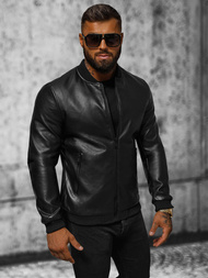 Geacă de piele bărbați neagră OZONEE JS/11Z8107