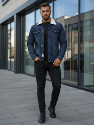 Jachetă de blugi bărbați sherpa albastru marin OZONEE NB/MJ517BSZ