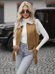 Vestă de piele pentru femei camel OZONEE JS/11Z8238Z