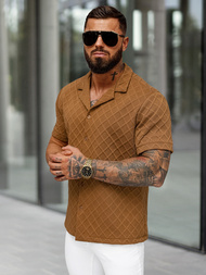 Cămașă cu mâneca scurtă bărbați maro OZONEE O/B2257