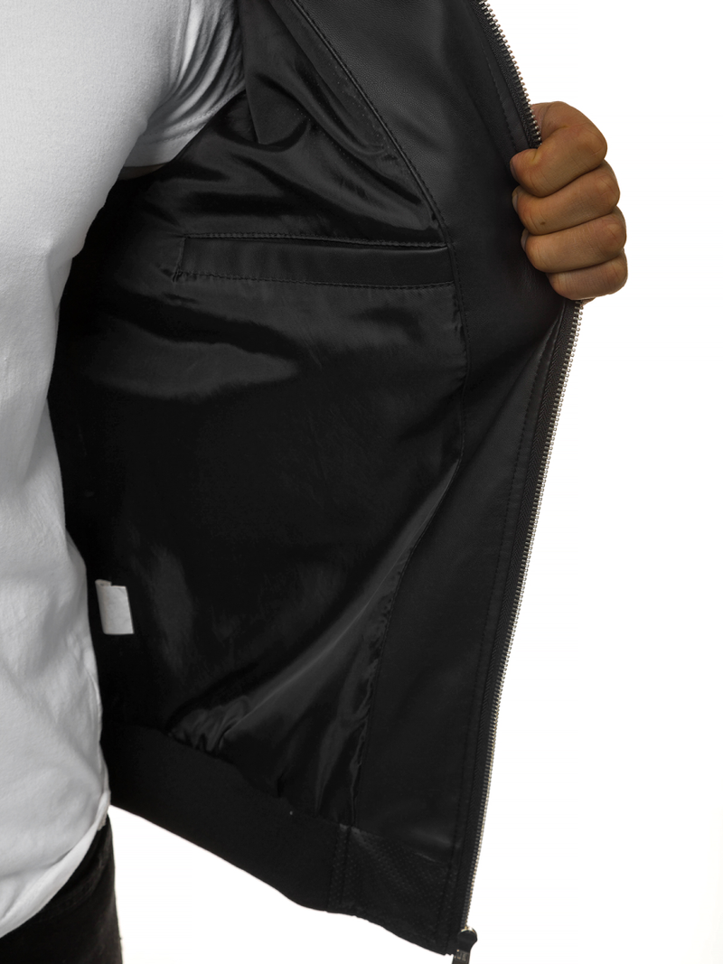 Geacă de piele bărbați neagră OZONEE N/6121