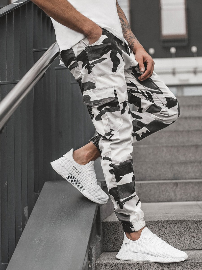 Pantaloni jogger bărbați negri-albi OZONEE A/404