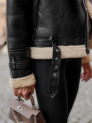 Geacă de piele pentru femei neagră-bej OZONEE JS/11Z8177