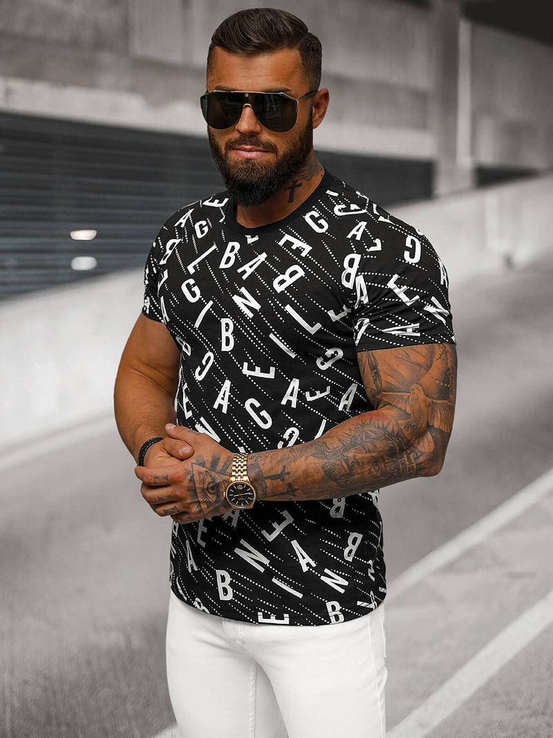 Tricou bărbați negri OZONEE JS/8T1196/3