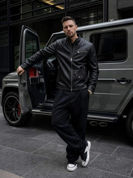 Geacă de piele bărbați neagră OZONEE JS/11Z8021