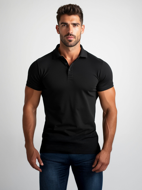 Tricou polo bărbați neagră OZONEE JS/8T80/3Z