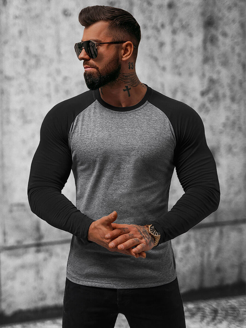 Tricou cu mânecă lungă bărbați antracit-negru OZONEE O/B261