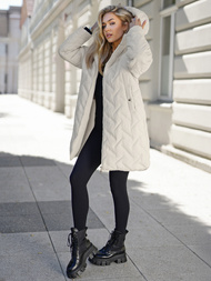 Geacă lungă de iarnă pentru femei écru OZONEE JS/5M3352/280