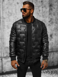 Geacă de piele bărbați neagră OZONEE O/11Z8099