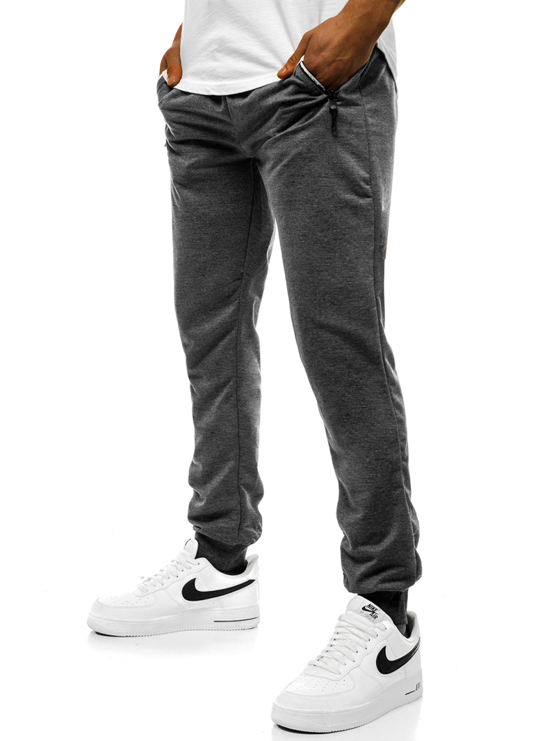 Pantaloni de trening bărbaţi gri închis JS/XW003S