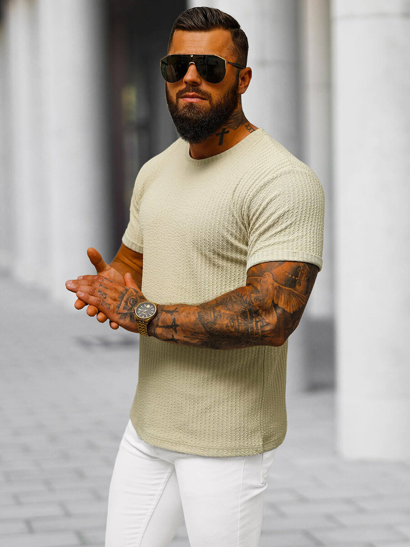 Tricou bărbați bej OZONEE O/7766T