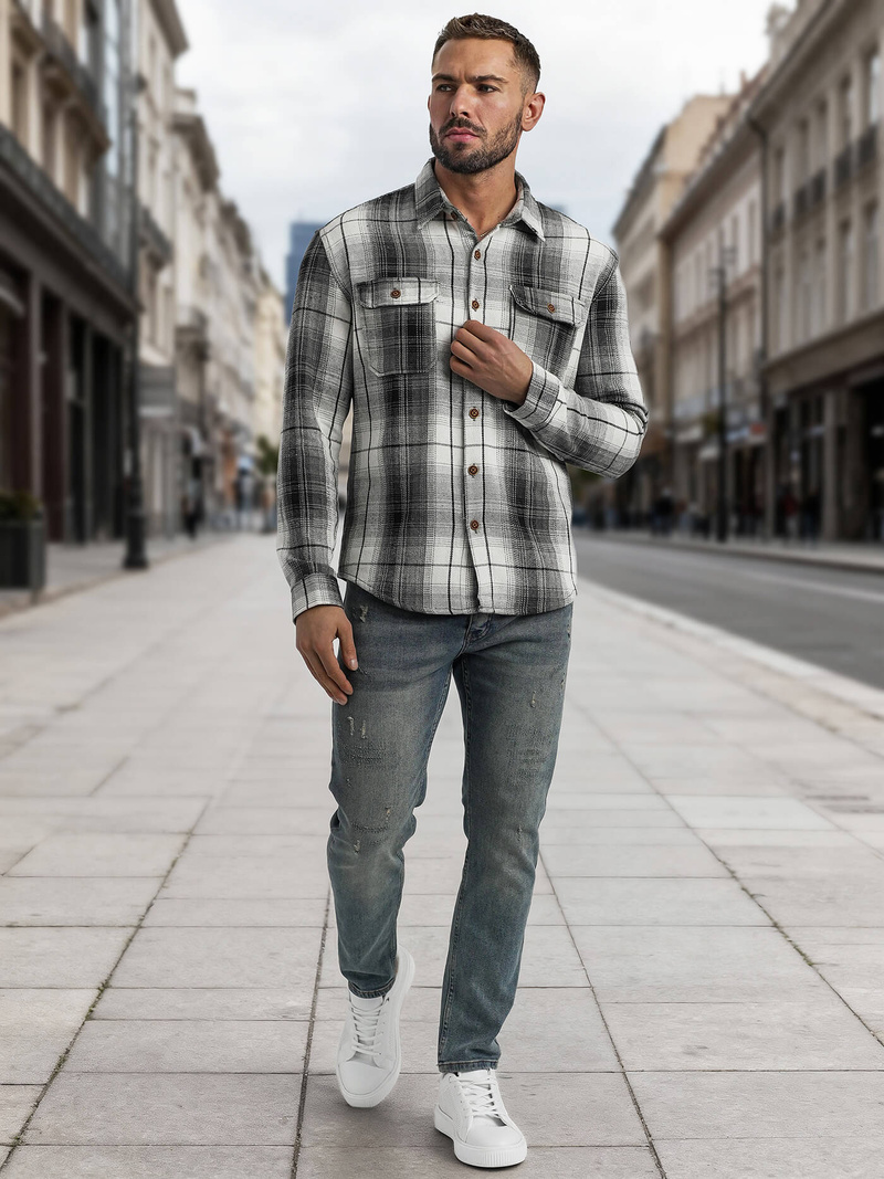 Cămașă bărbați neagră-albă OZONEE NB/MC728N/4