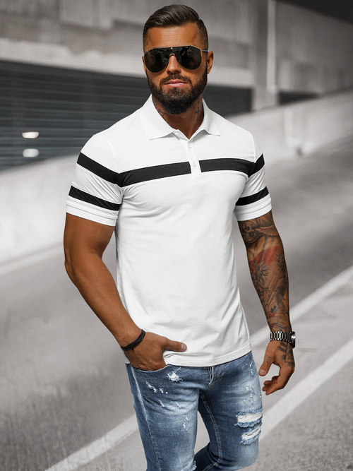 Tricou polo bărbați alb OZONEE NB/MT3108