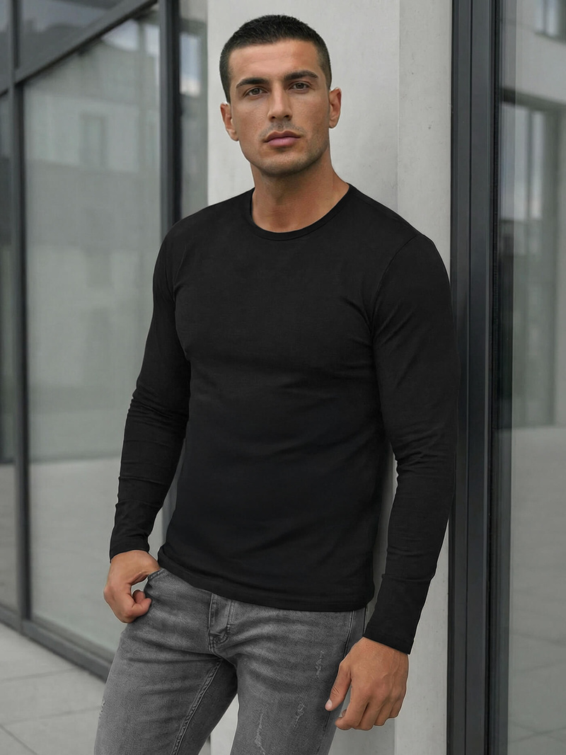 Tricou cu mânecă lungă negru OZONEE JS/DB71/1