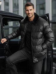 Geacă de piele bărbați neagră OZONEE O/M795Z