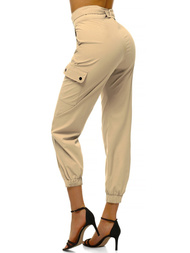 Pantaloni jogger pentru femei bej OZONEE O/HM001