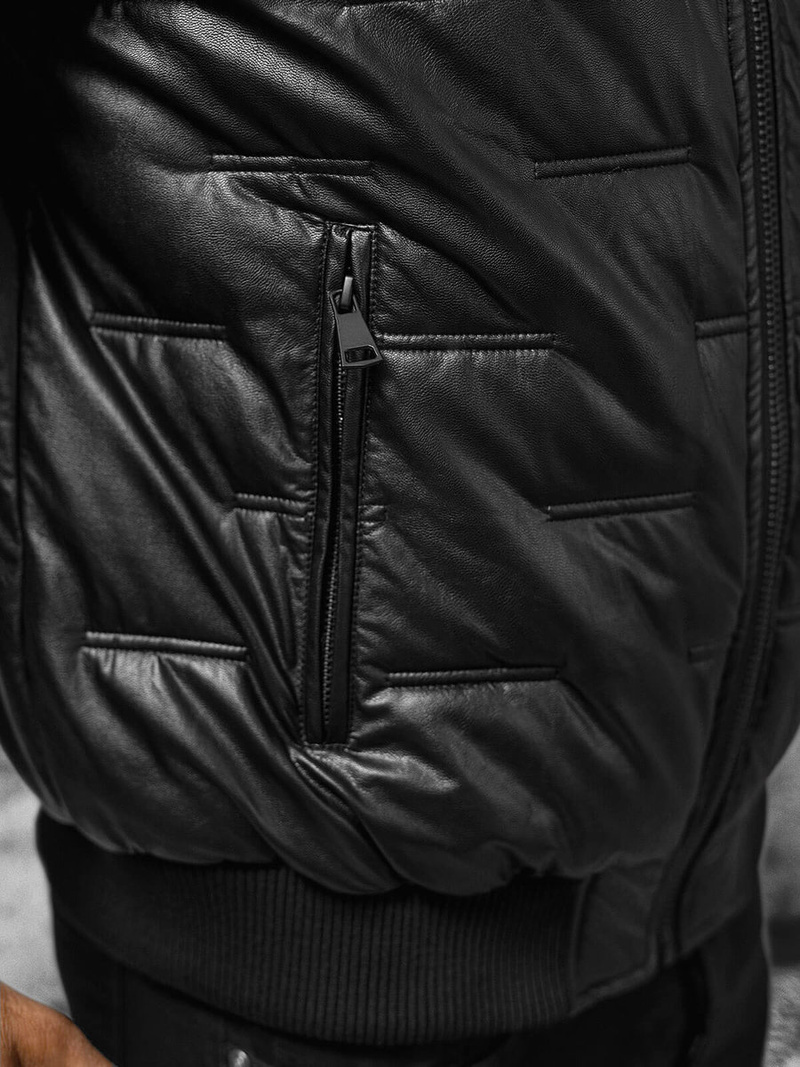 Geacă de piele bărbați neagră OZONEE O/11Z8099