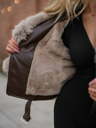 Geacă de piele pentru femei ciocolată OZONEE JS/61M8511/158