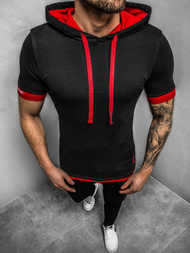 Tricou cu glugă bărbați negru-roșu OZONEE O/1273Z