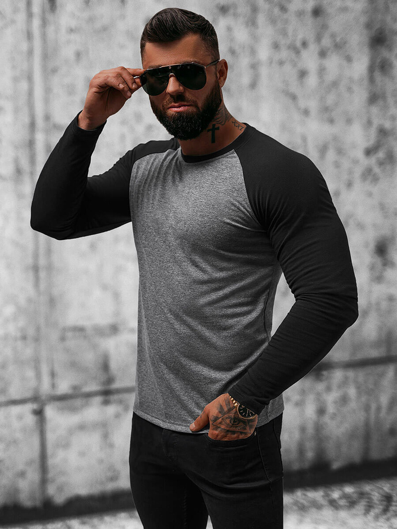 Tricou cu mânecă lungă bărbați antracit-negru OZONEE O/B261