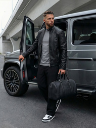 Geacă de piele bărbați neagră OZONEE JS/11Z8139