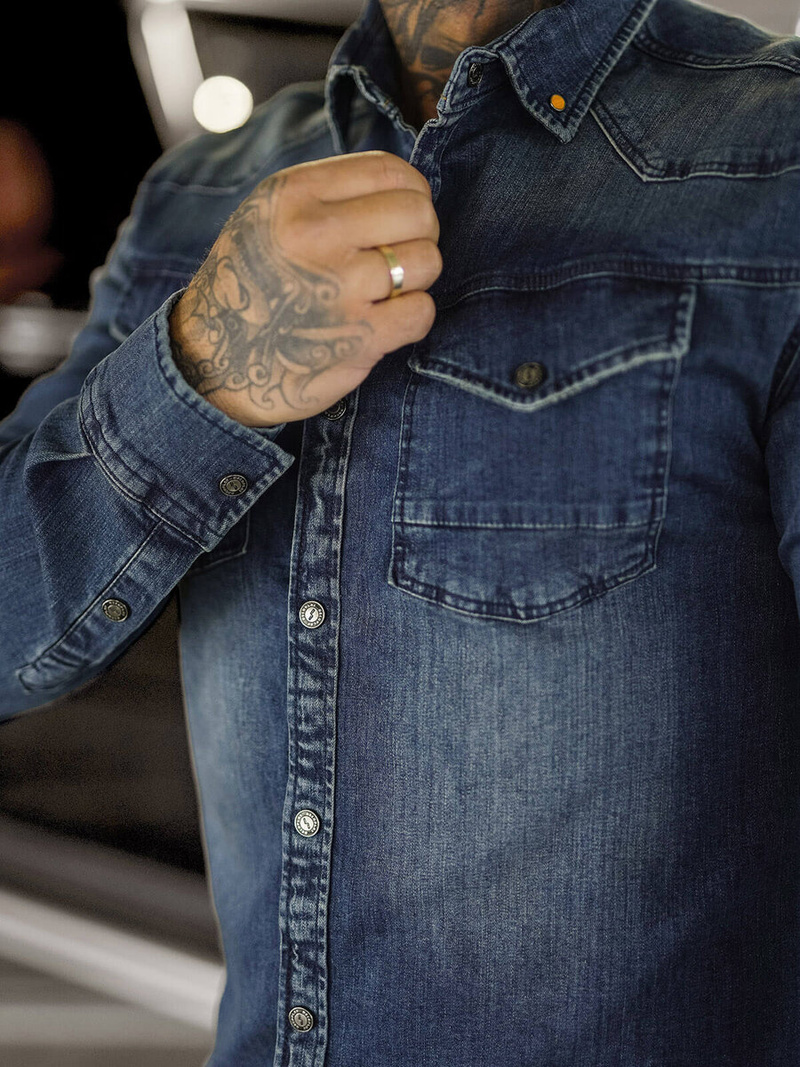 Cămașă de blugi bărbați albastră închis OZONEE O/51411