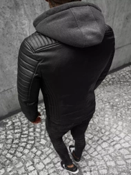 Geacă de piele bărbați neagră OZONEE JS/11Z8005
