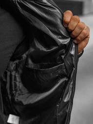 Geacă de piele bărbați neagră OZONEE O/M795Z