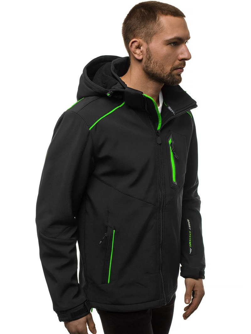 Jachetă bărbați SOFTSHELL neagră-verde OZONEE GE/12259Z