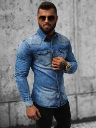 Cămașă de blugi bărbați albastră închis OZONEE NB/MC710BS