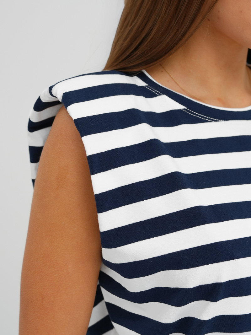 Tricou femei alb-albastru marin OZONEE JS/R61670