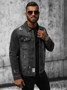 Jachetă de blugi bărbați neagră OZONEE NB/MJ515N