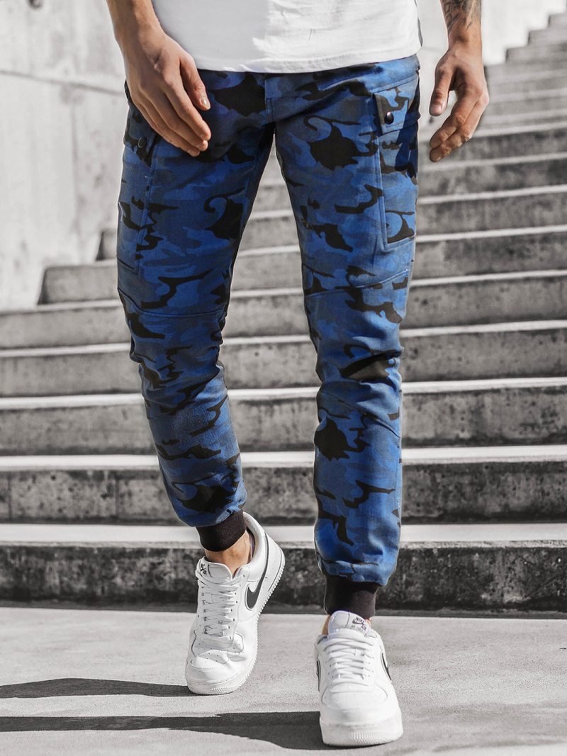 Pantaloni chino jogger pentru camuflaj-bleumarin OZONEE O/11103