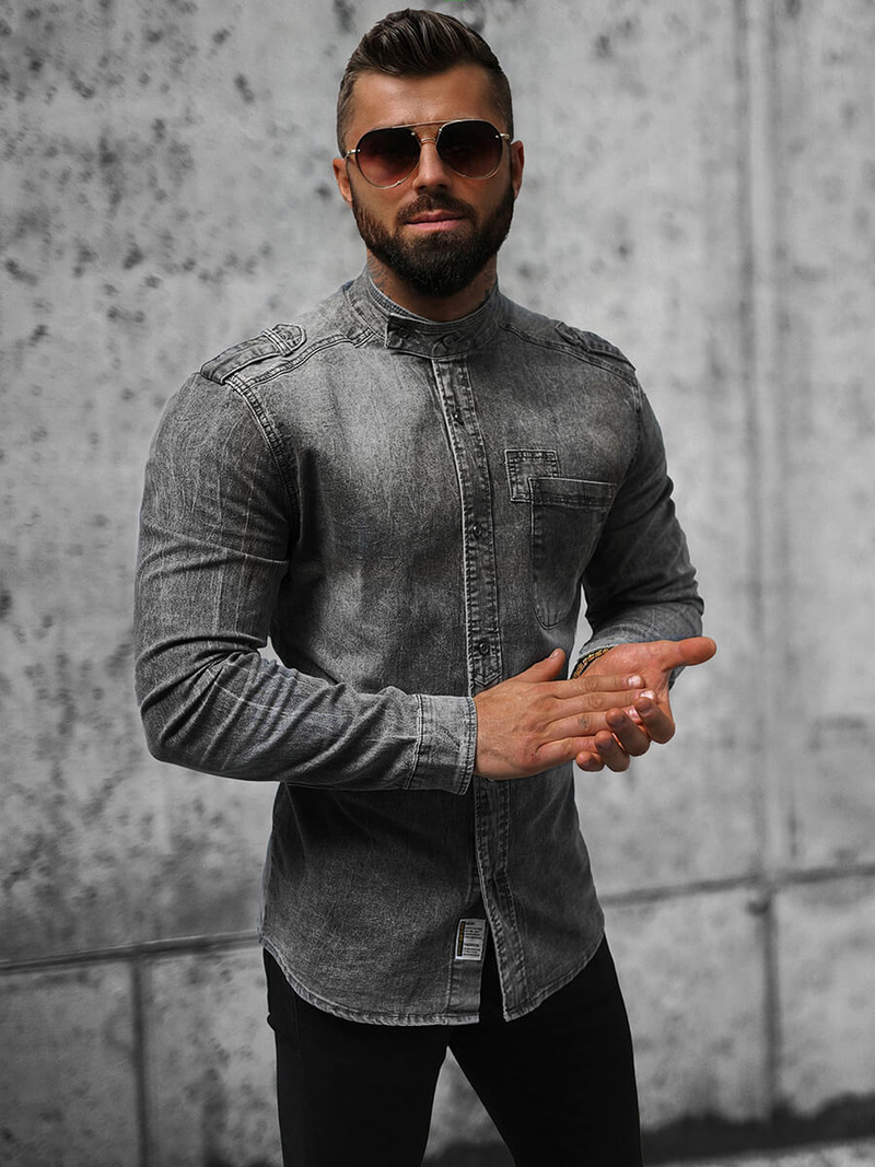 Cămașă de blugi bărbați gri OZONEE NB/MC713G