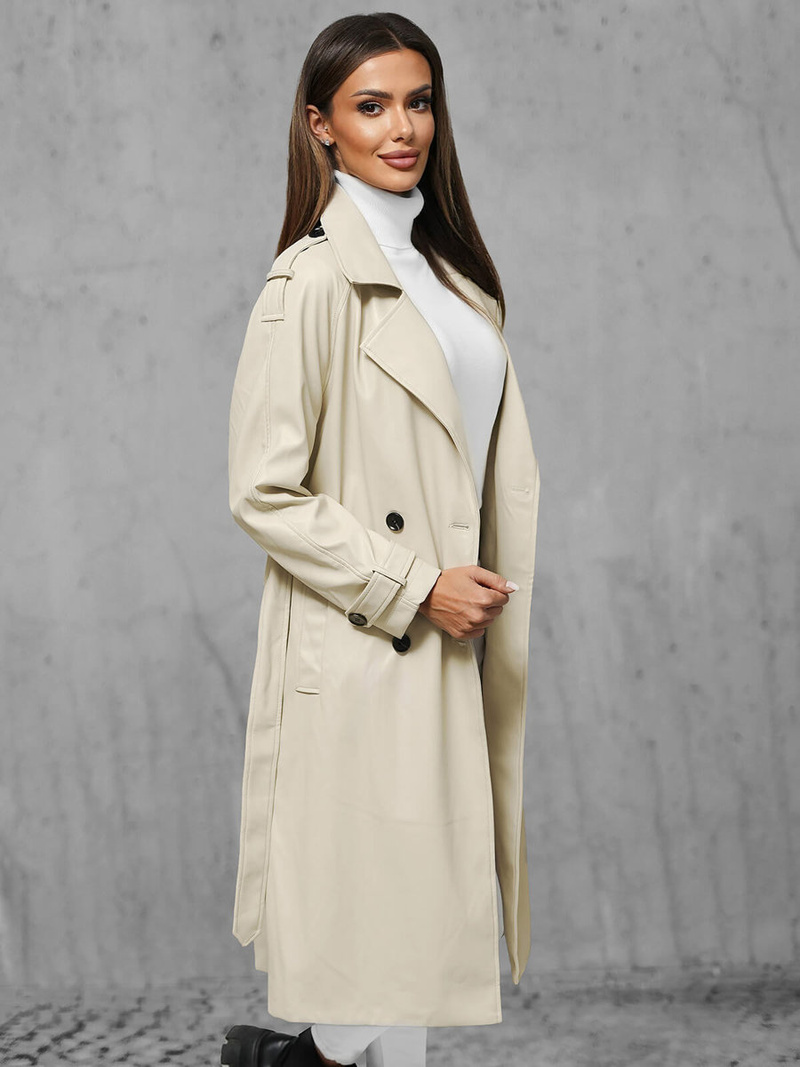 Palton de piele de dama bej deschis OZONEE JS/11Z8100