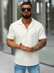 Cămașă cu mâneca scurtă bărbați écru OZONEE O/B2258