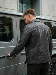 Geacă de piele bărbați neagră OZONEE JS/11Z8069