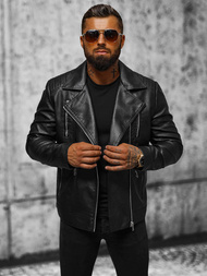 Geacă de piele bărbați neagră OZONEE JS/11Z8067