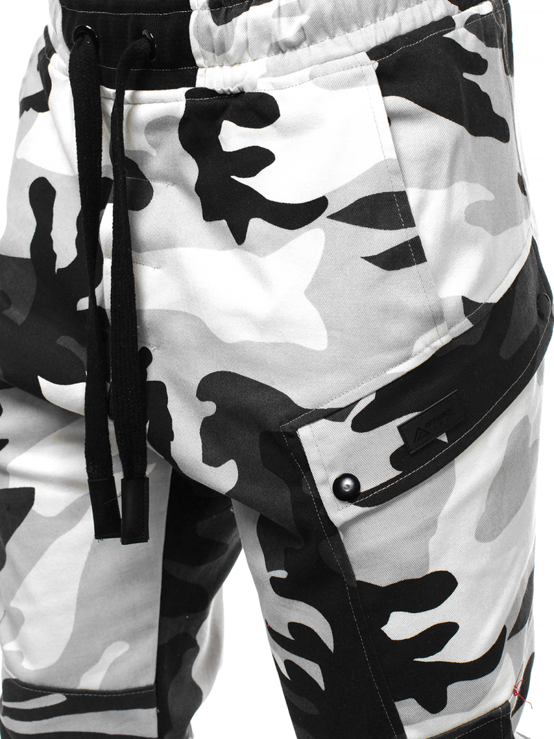 Pantaloni chino jogger pentru bărbați negri-albi OZONEE O/11103