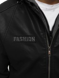 Geacă de piele bărbați neagră OZONEE JB/JP1127