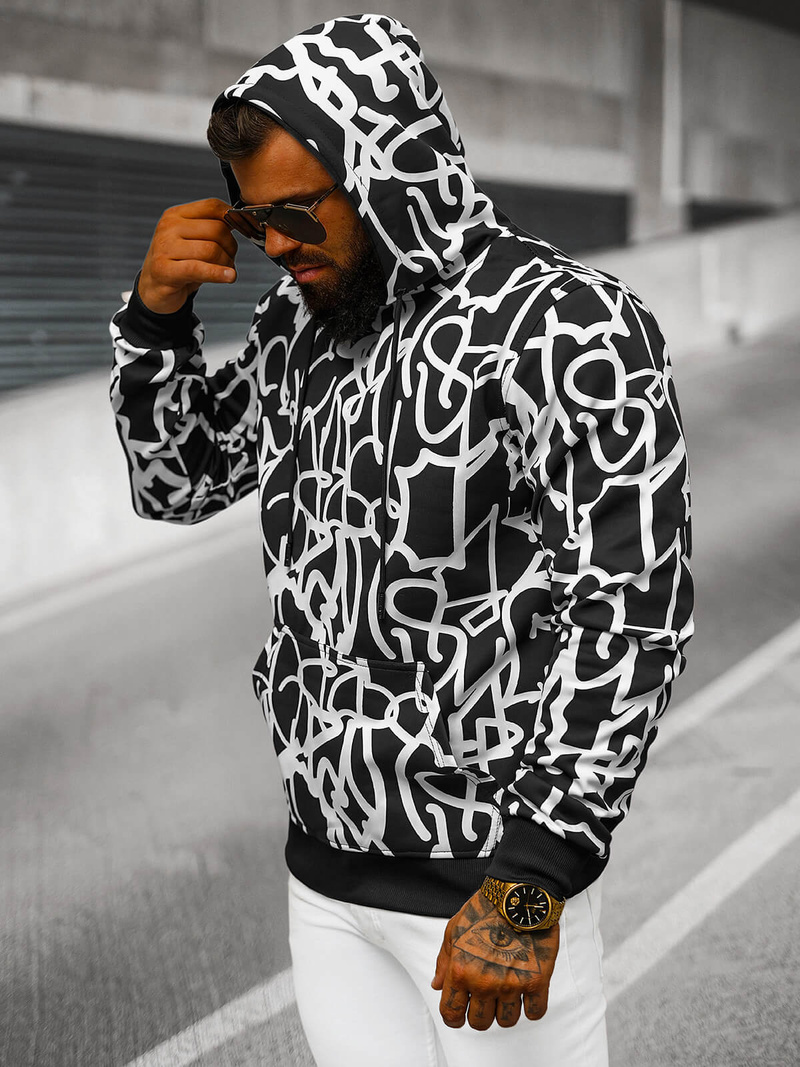 Hanorac bărbați negru-alb OZONEE JS/8B1139/1