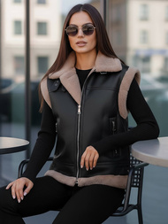 Vestă de piele pentru femei neagră OZONEE JS/61M8503/392Z