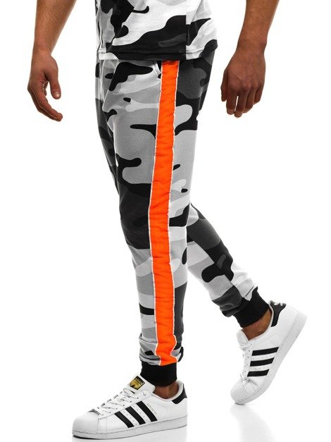 OZONEE MECH/2072SP Pantaloni de trening bărbaţi negri-albi