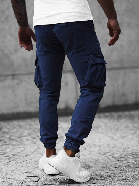 Pantaloni chino jogger pentru bărbați albastru marin OZONEE NB/MP0105BS