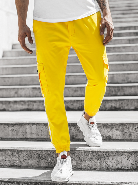 Pantaloni chino jogger pentru bărbați galben OZONEE DJ/5580